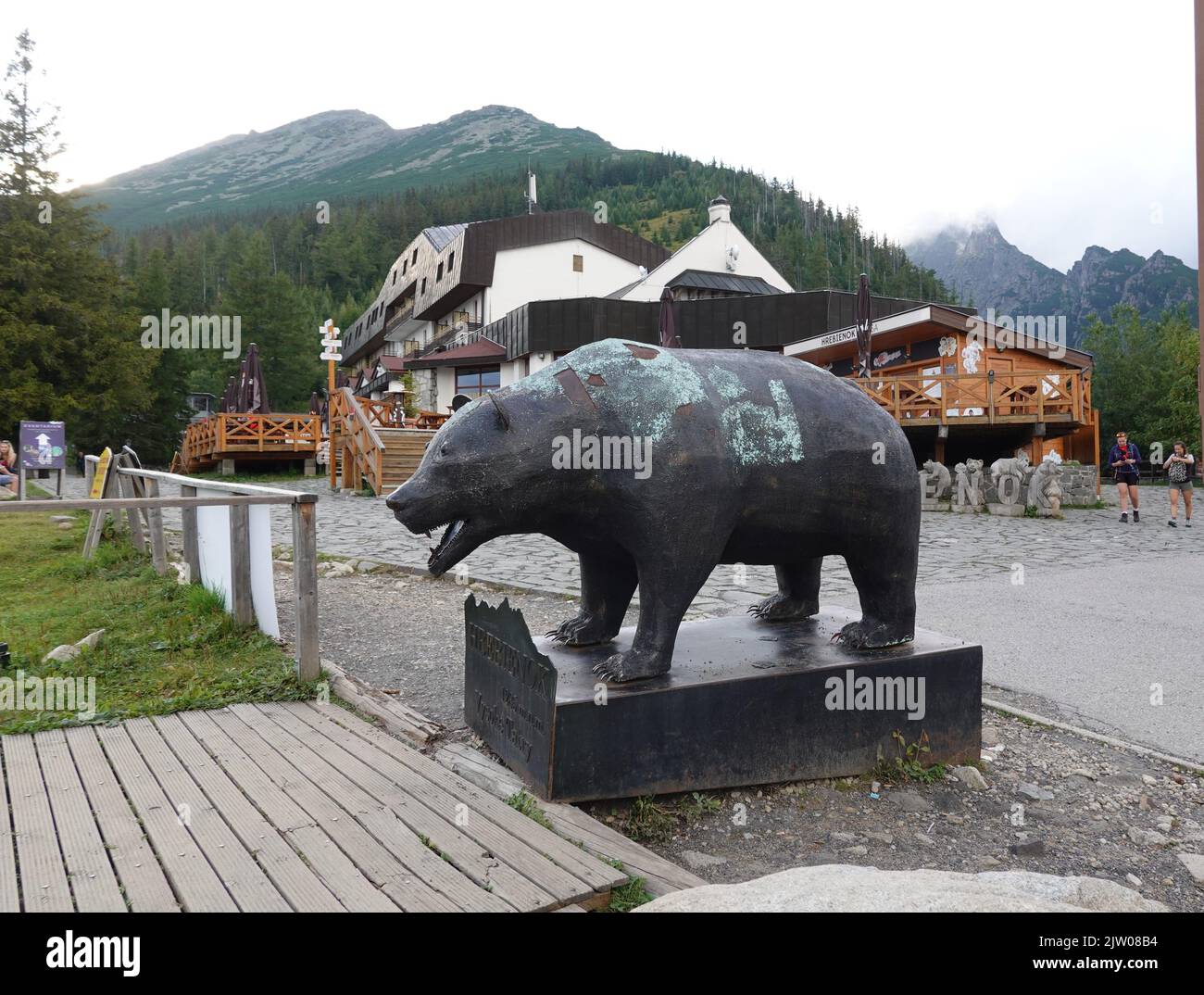 Statue of a brown bear at Skalnate Pleso,  High Tatras, Slovakia, Europe Stock Photo