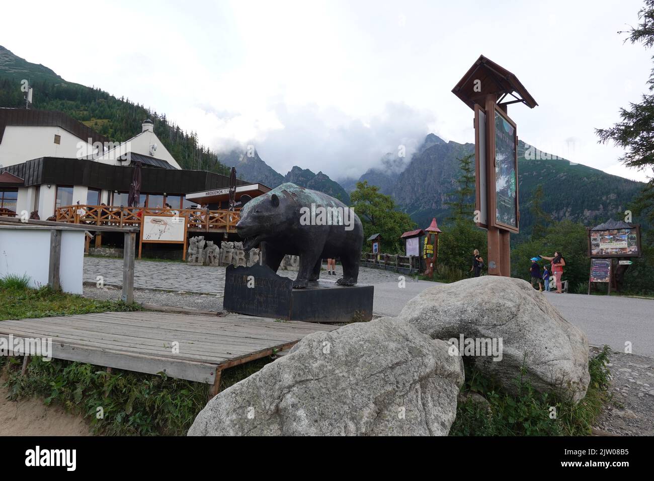 Statue of a brown bear at Skalnate Pleso,  High Tatras, Slovakia, Europe Stock Photo