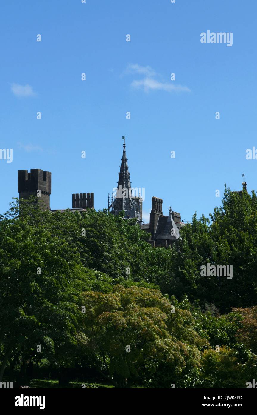 Cardiff Castle 2022 View From Bute Park Castle Grounds Clock Tower   Cardiff Castle 2022 View From Bute Park Castle Grounds Clock Tower 2JW08PD 