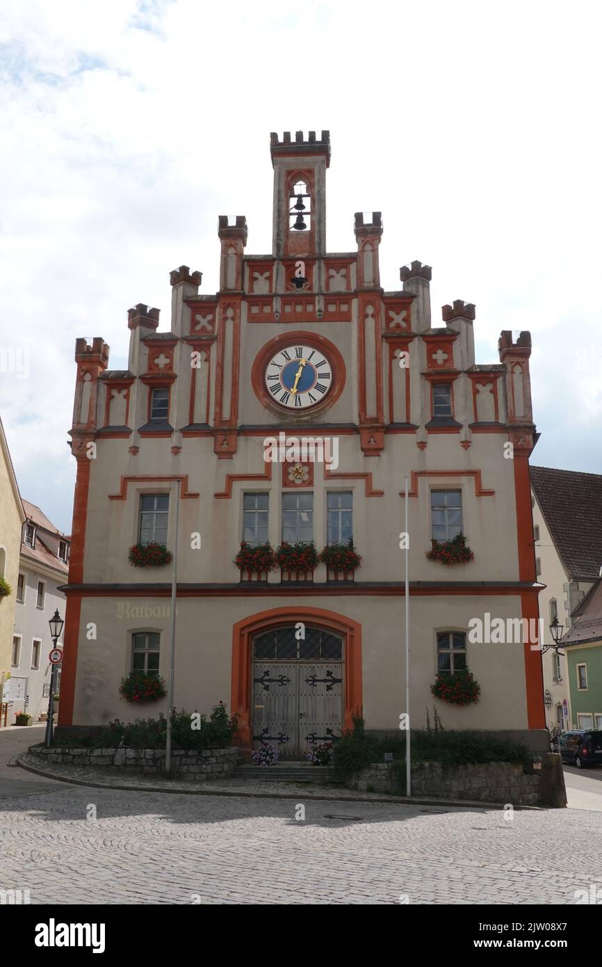 Town Hall in main square Velburg, Bavaria, Germany. Stock Photo
