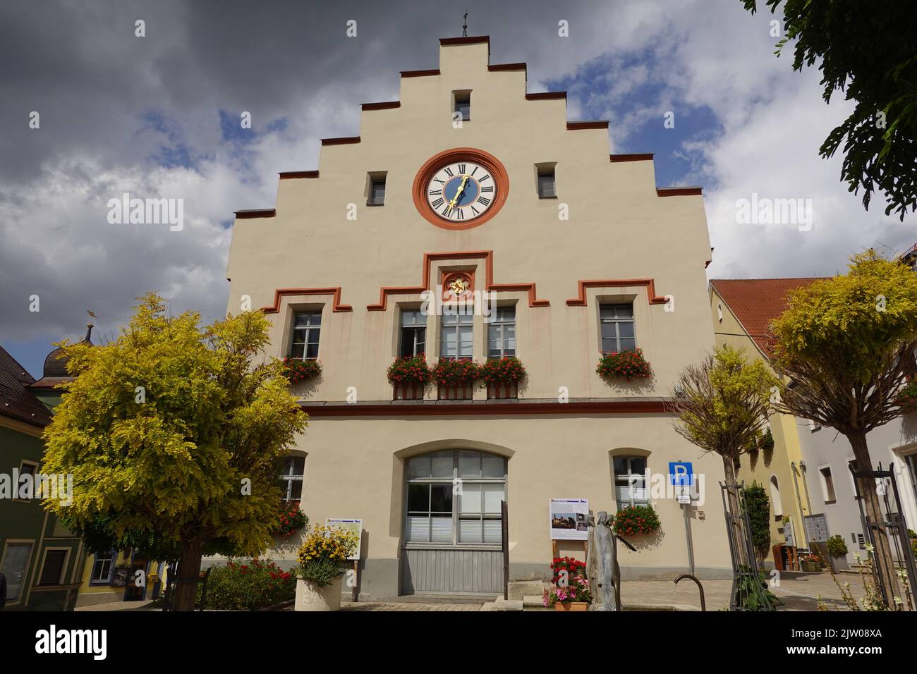 Town Hall in main square Velburg, Bavaria, Germany. Stock Photo