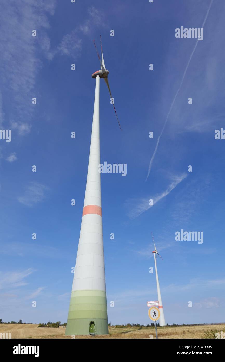 Wind turbine on wind farm outside Lindschied, Hesse, Germany Stock Photo