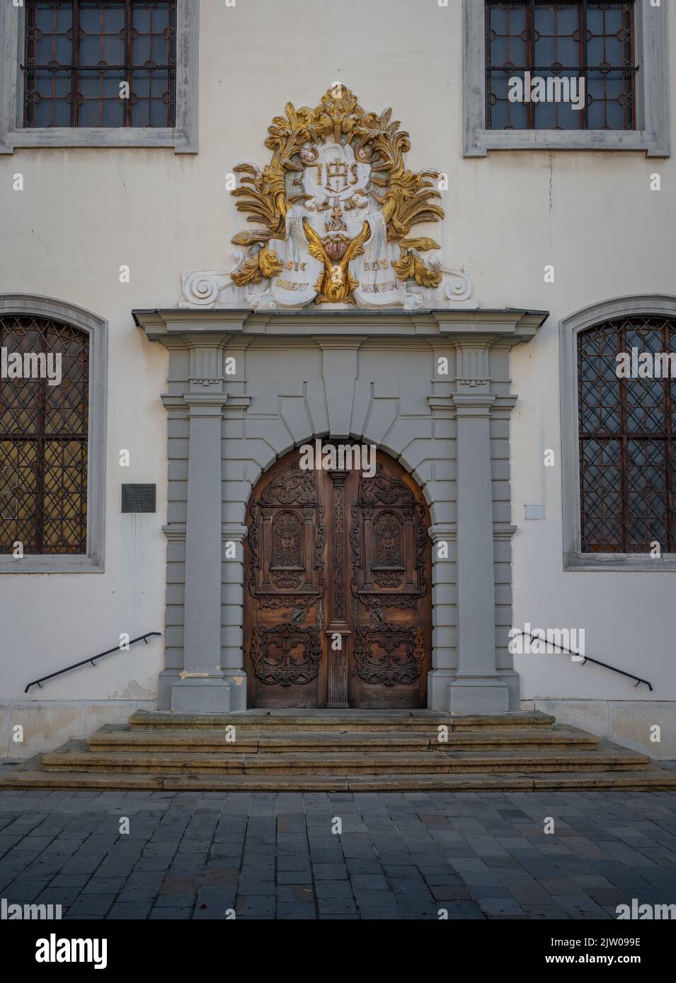 Jesuit Church doors at Main Square - Bratislava, Slovakia Stock Photo