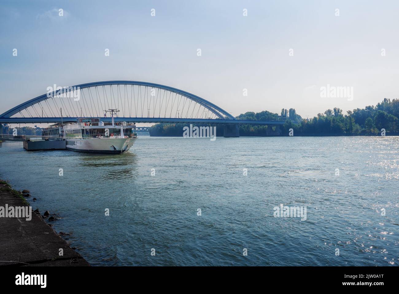 Apollo Bridge at Danube River - Bratislava, Slovakia Stock Photo