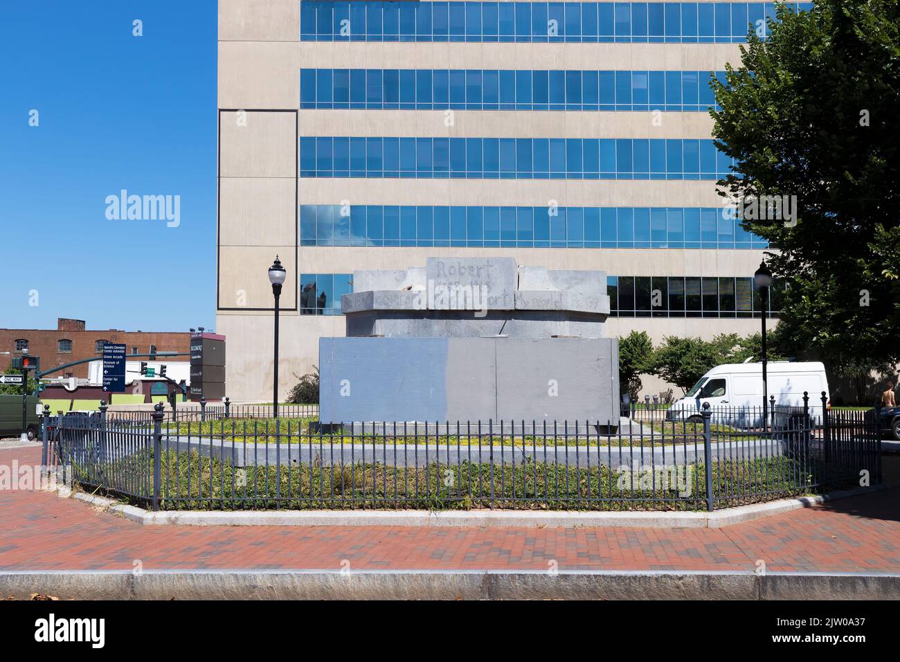 Ashville, North Carolina, USA - August 27, 2022:  Once was a base for a late 19th -century granite obelisk memorializing Zebulon Baird Vance, former g Stock Photo