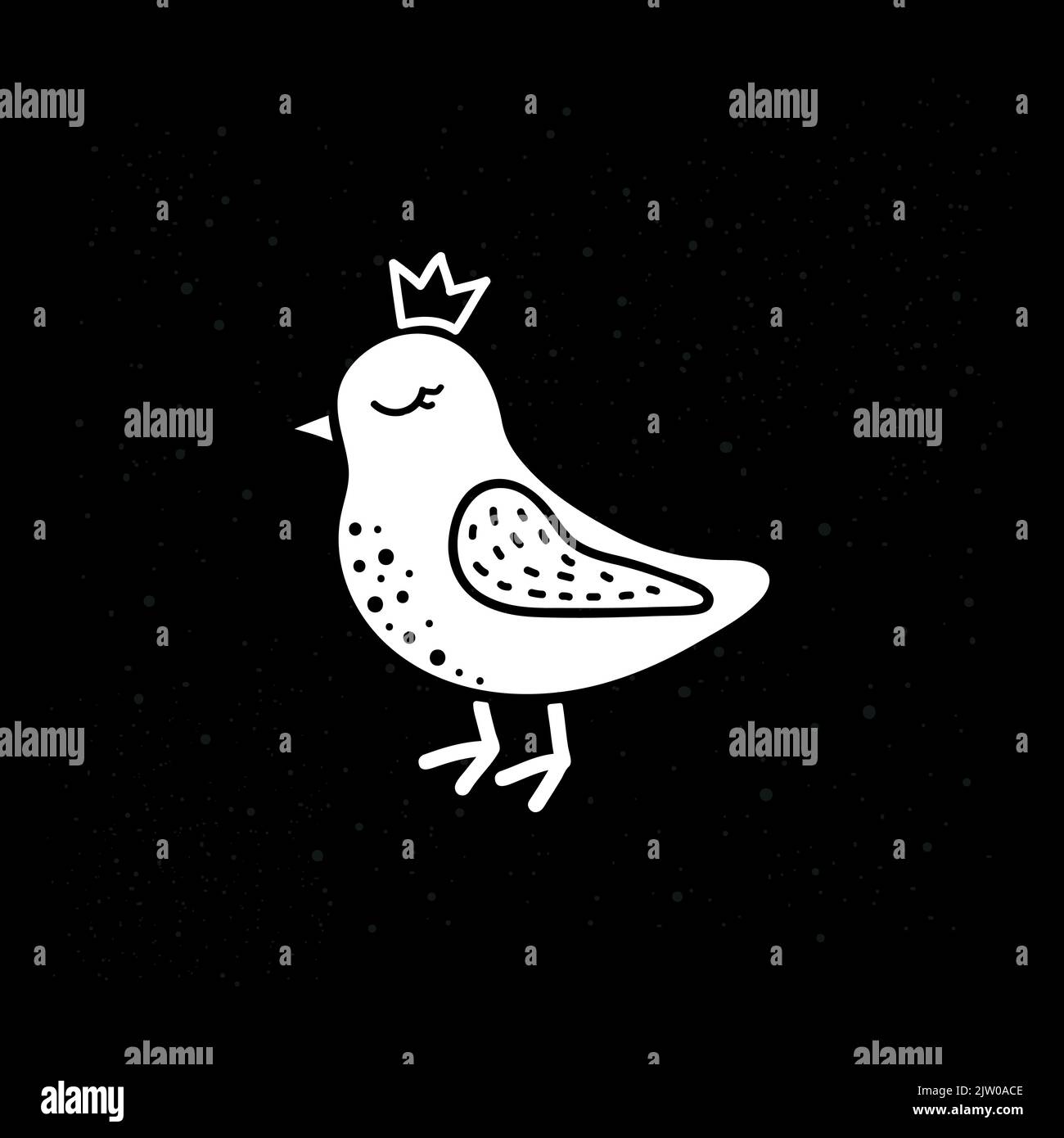 Cute hand drawn white bird isolated on black background Stock Vector ...