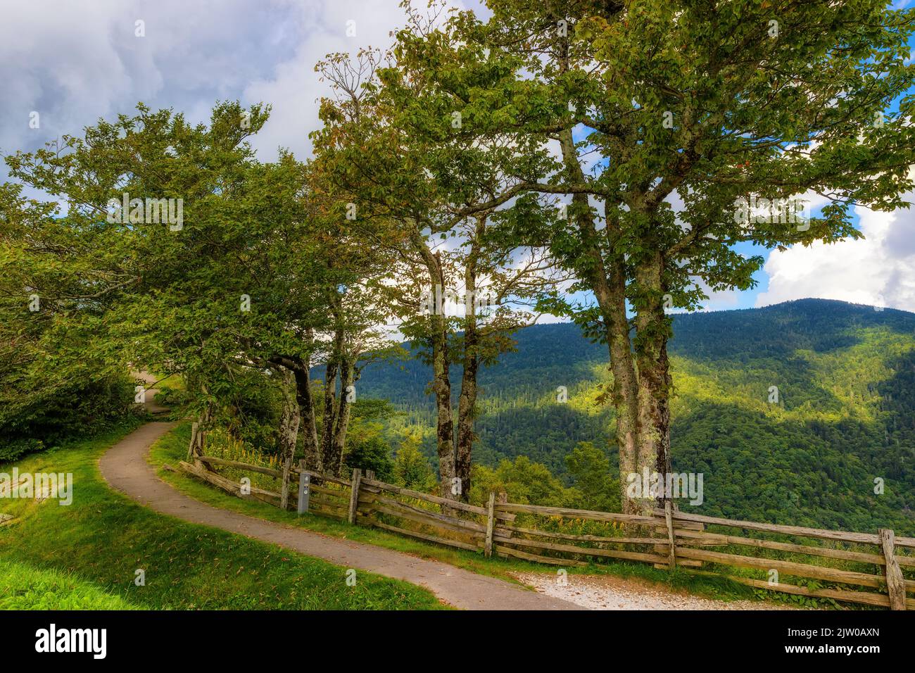 Scenic breath taking views of the Blue Ridge Mountains as one travels the Blue Ridge Parkway in North Carolina, USA. Stock Photo