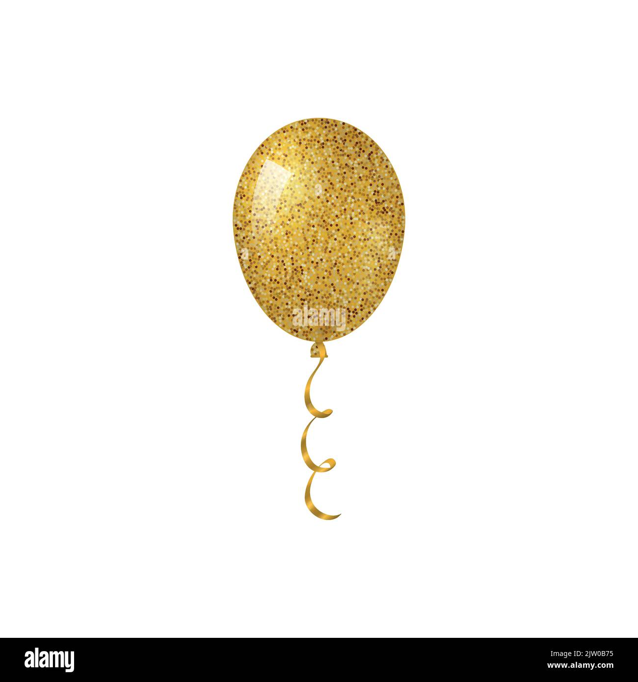 Golden realistic helium balloon with glitter texture and flowing ribbon ...