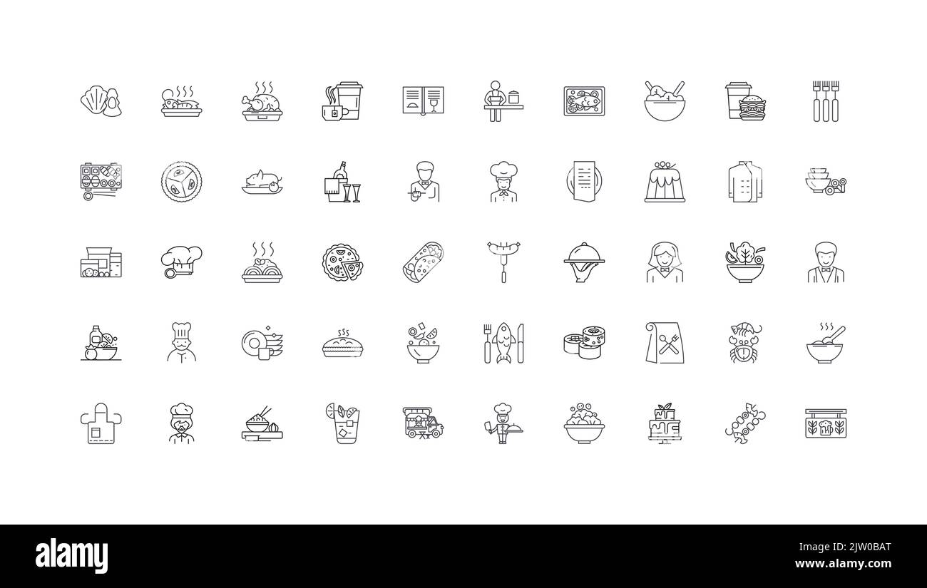 Restaurant ideas, linear icons, line signs set, vector collection Stock Vector