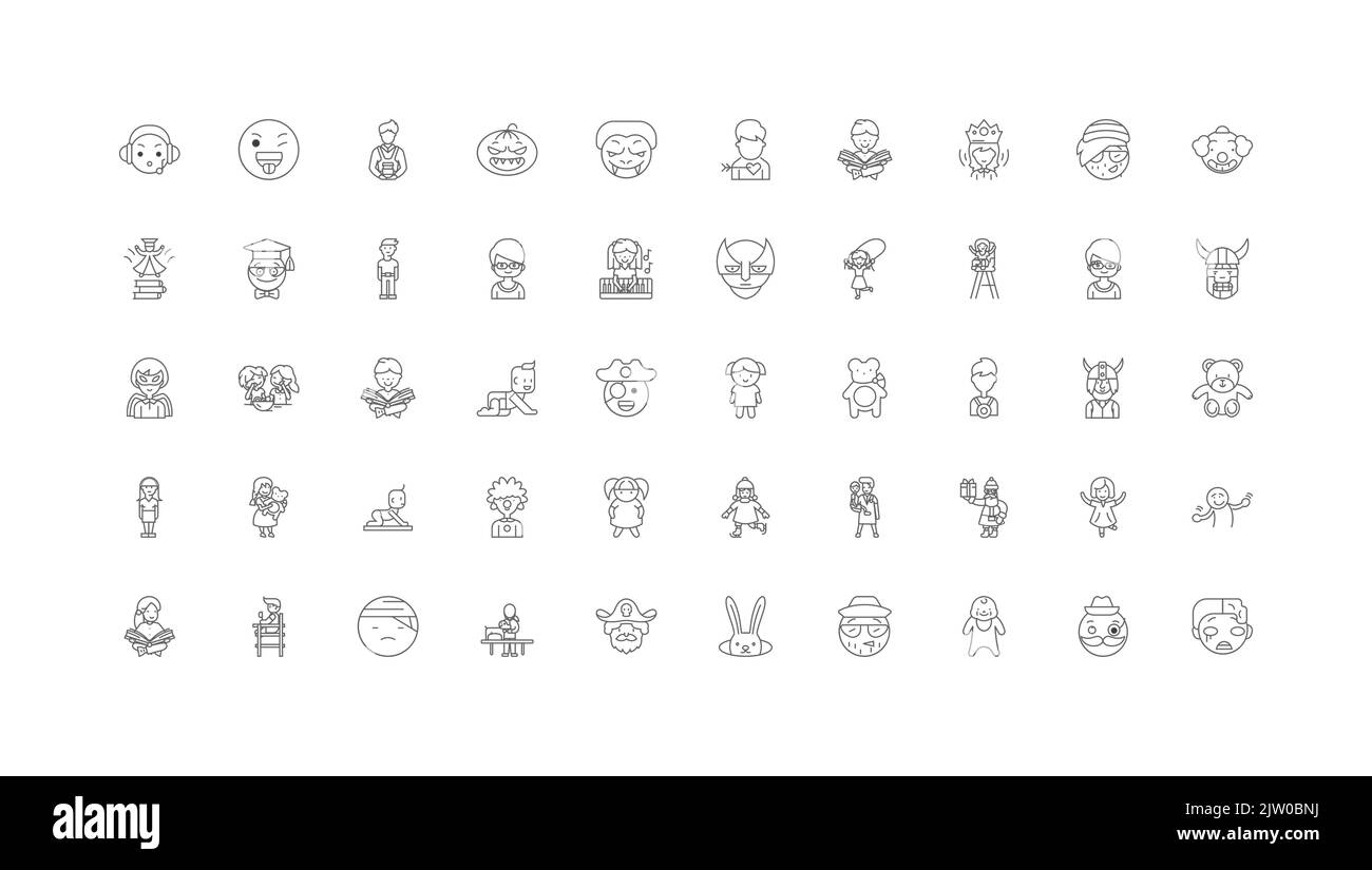 Cartoon people ideas, linear icons, line signs set, vector collection ...