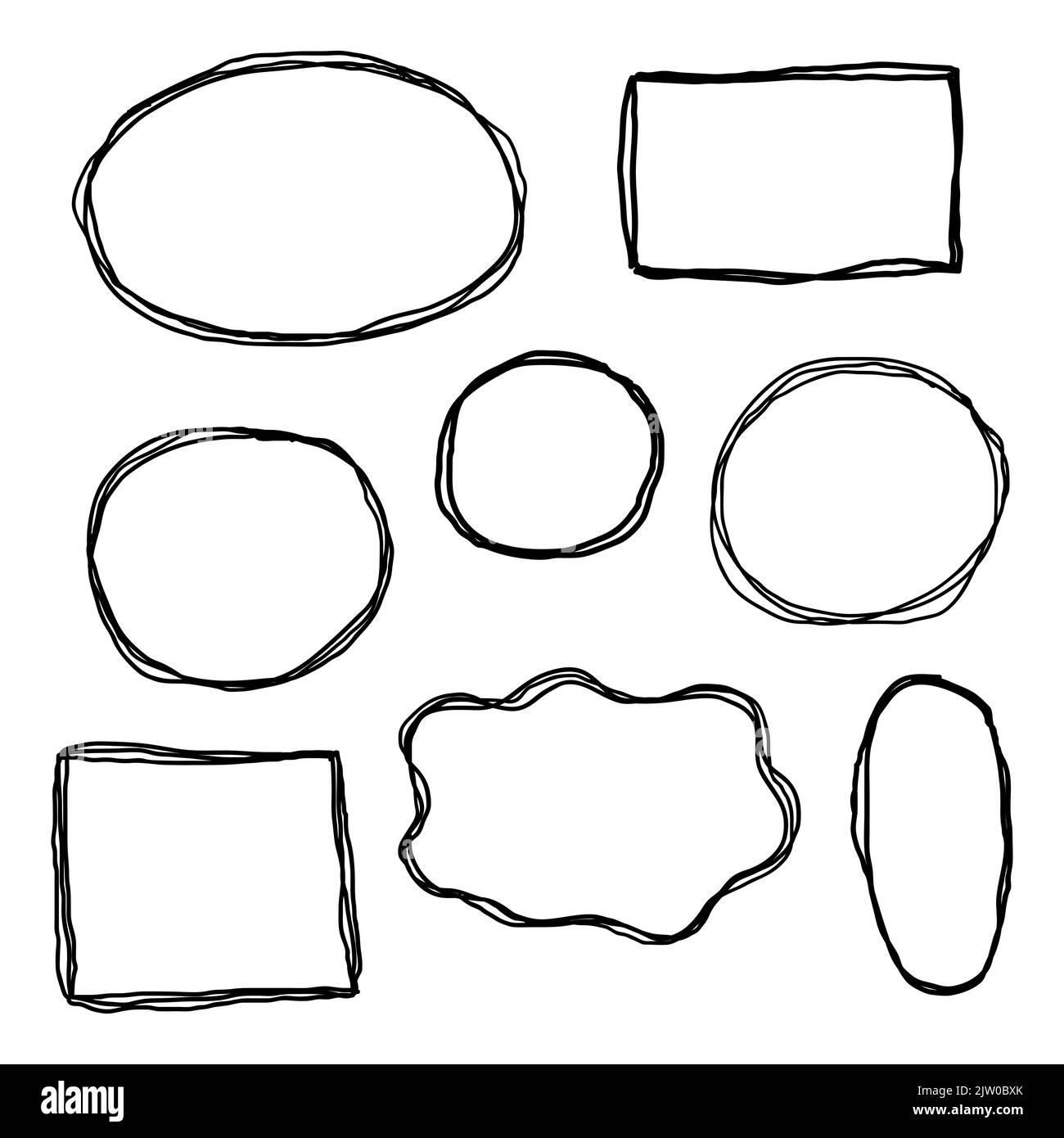 Set of hand drawn sketched frames isolated on white background Stock ...