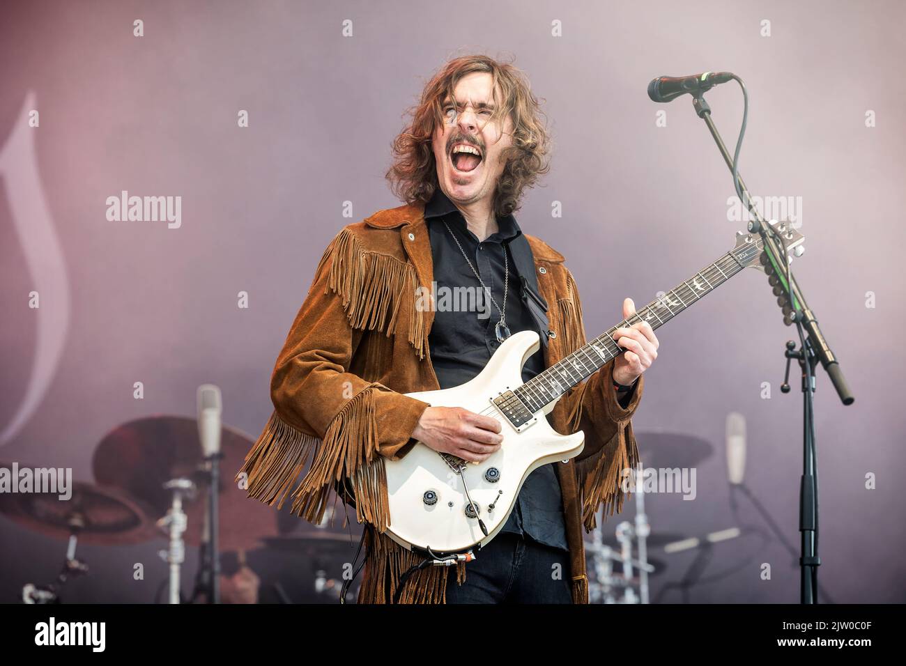 Solvesborg, Sweden. 10th, June 2022. The progressive Swedish death metal band Opeth performs a live concert during the Swedish music festival Sweden Rock Festival 2022 in Solvesborg. Here vocalist and guitarist Mikael Aakerfeldt is seen live on stage. (Photo credit: Gonzales Photo - Terje Dokken). Stock Photo