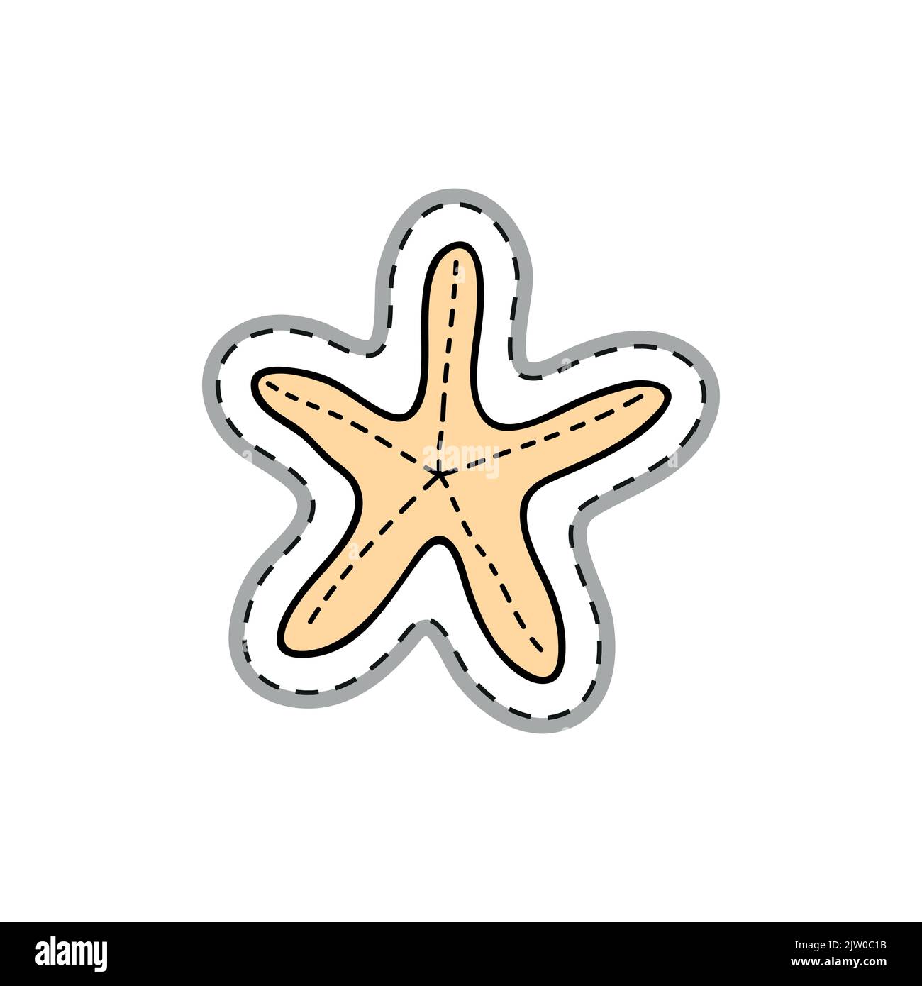 Colorful doodle sticker or patch with starfish isolated on white background. Stock Vector