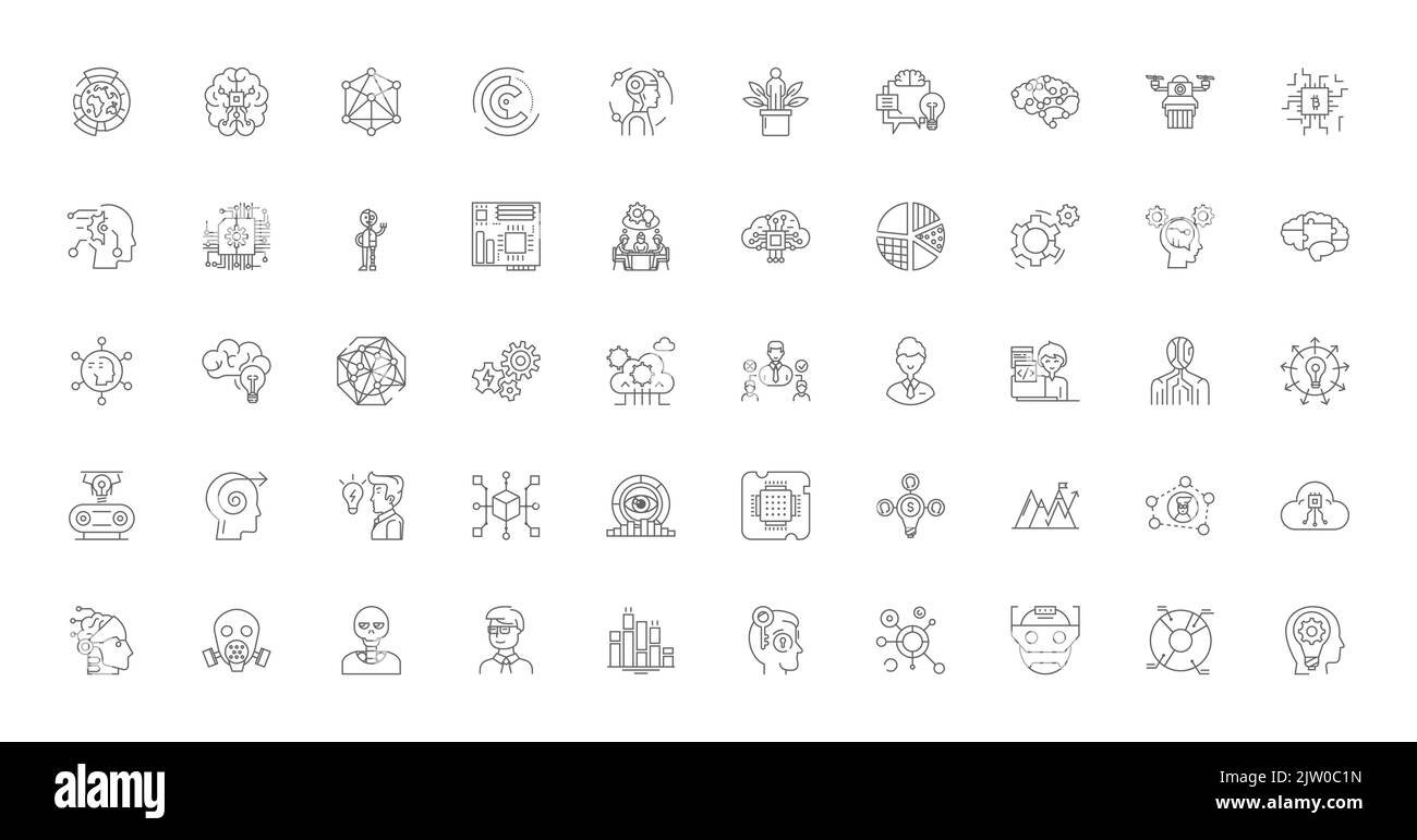Artifical intelligence ideas, linear icons, line signs set, vector collection Stock Vector