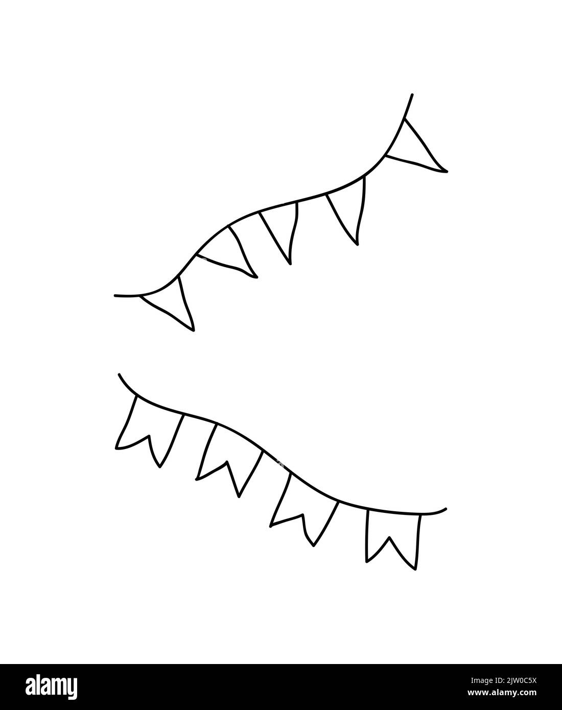 Hand drawn outline bunting flags isolated on white background Stock