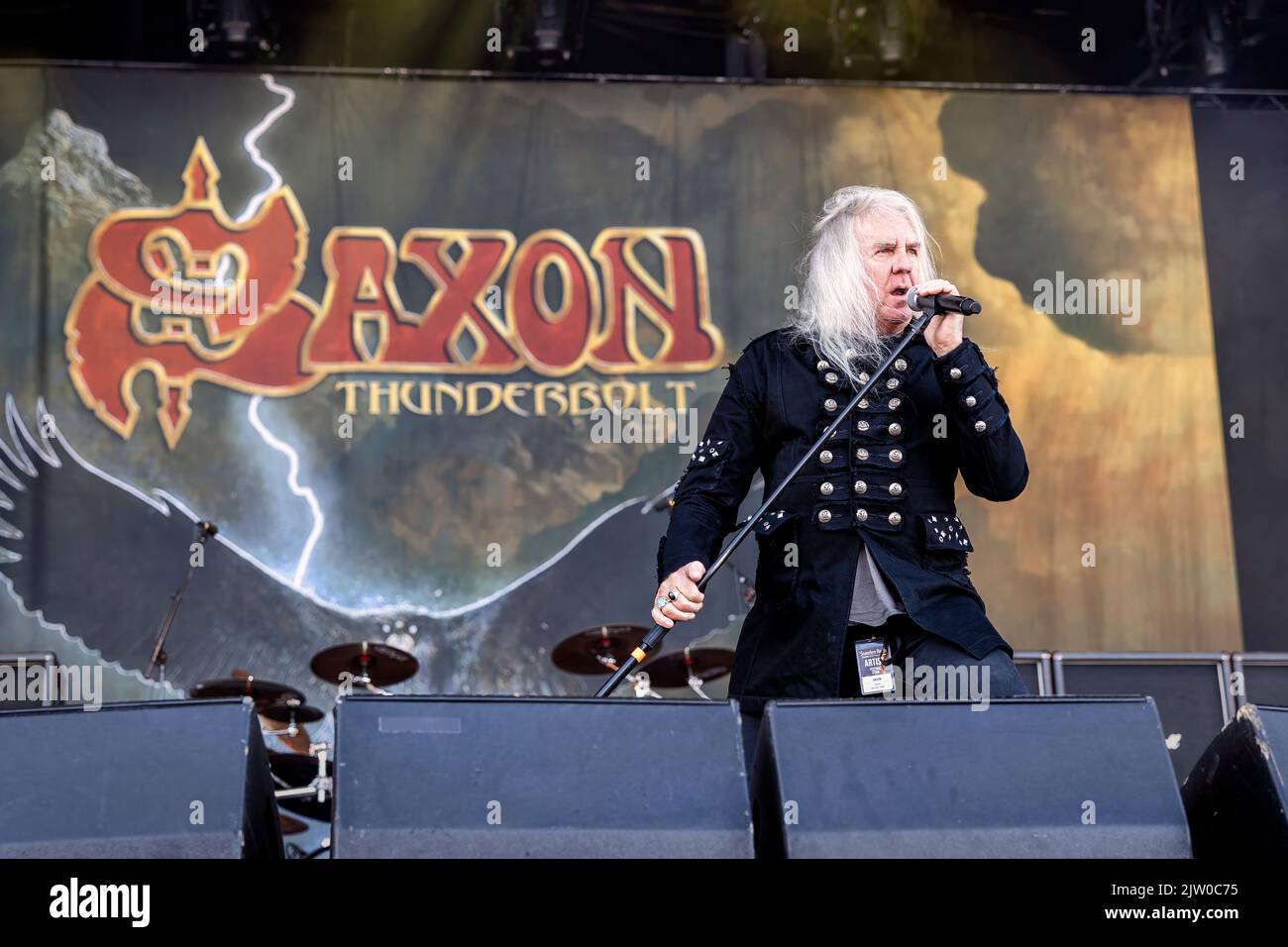 Solvesborg, Sweden. 10th, June 2022. The British heavy metal band Saxon performs a live concert during the Swedish music festival Sweden Rock Festival 2022 in Solvesborg. Here vocalist Biff Byford is seen live on stage. (Photo credit: Gonzales Photo - Terje Dokken). Stock Photo