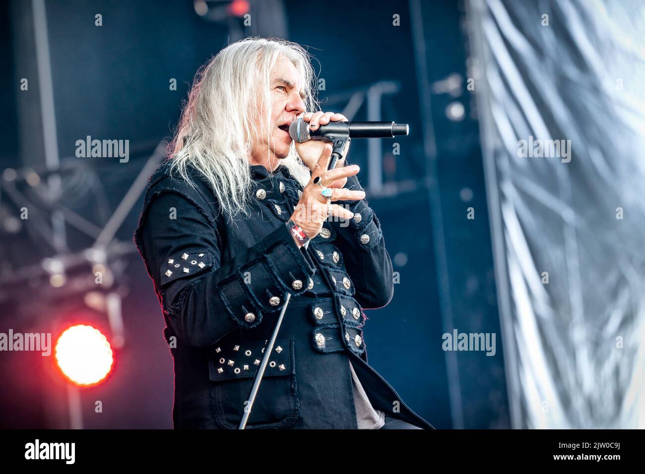 Solvesborg, Sweden. 10th, June 2022. The British heavy metal band Saxon performs a live concert during the Swedish music festival Sweden Rock Festival 2022 in Solvesborg. Here vocalist Biff Byford is seen live on stage. (Photo credit: Gonzales Photo - Terje Dokken). Stock Photo