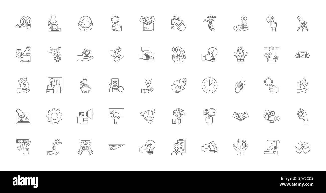 Actions concept illustration, linear icons, line signs set, vector ...