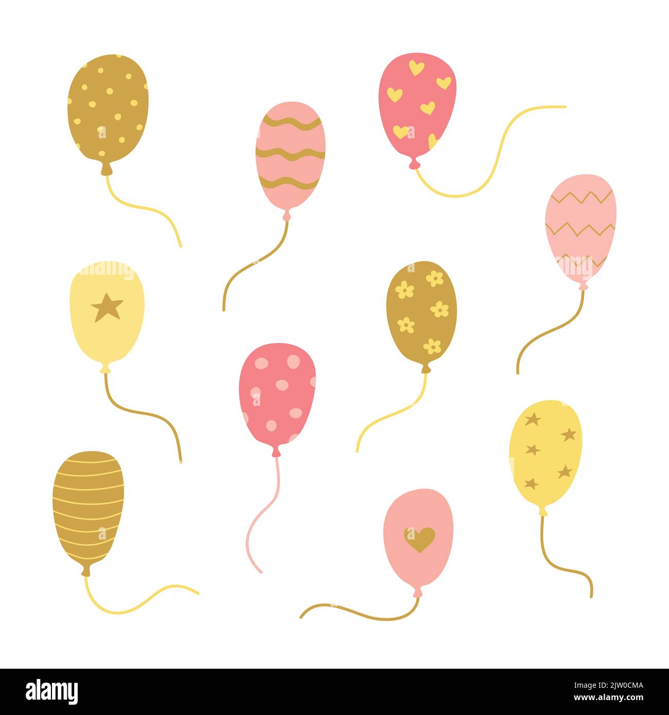 Set of doodle colorful helium balloons with prints isolated on white ...
