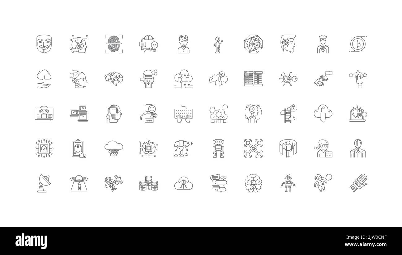 Virtual reality ideas, linear icons, line signs set, vector collection Stock Vector