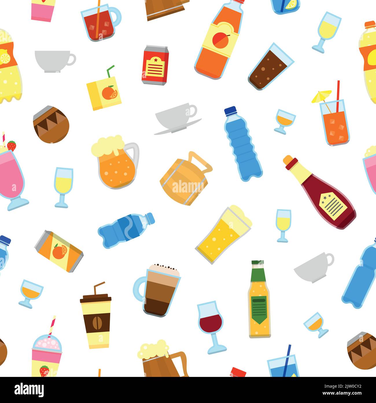 Seamless pattern with flat colorful liquid drinks. Stock Vector
