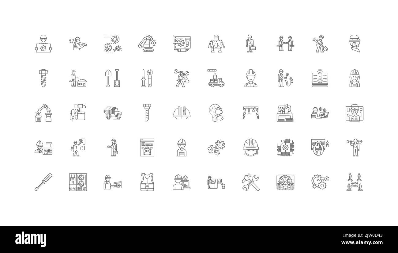 Mechanics ideas, linear icons, line signs set, vector collection Stock Vector