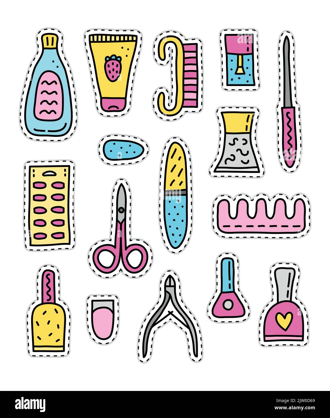 Set of different colorful stickers or patches for nail salon isolated
