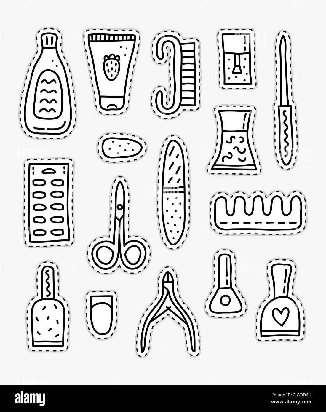Set of different uncolored stickers or patches for nail salon isolated