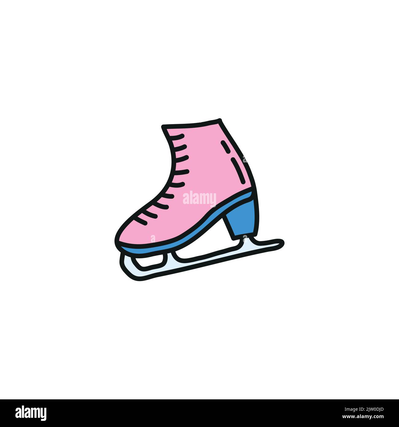 Cute doodle colored pink figure skate isolated on white background