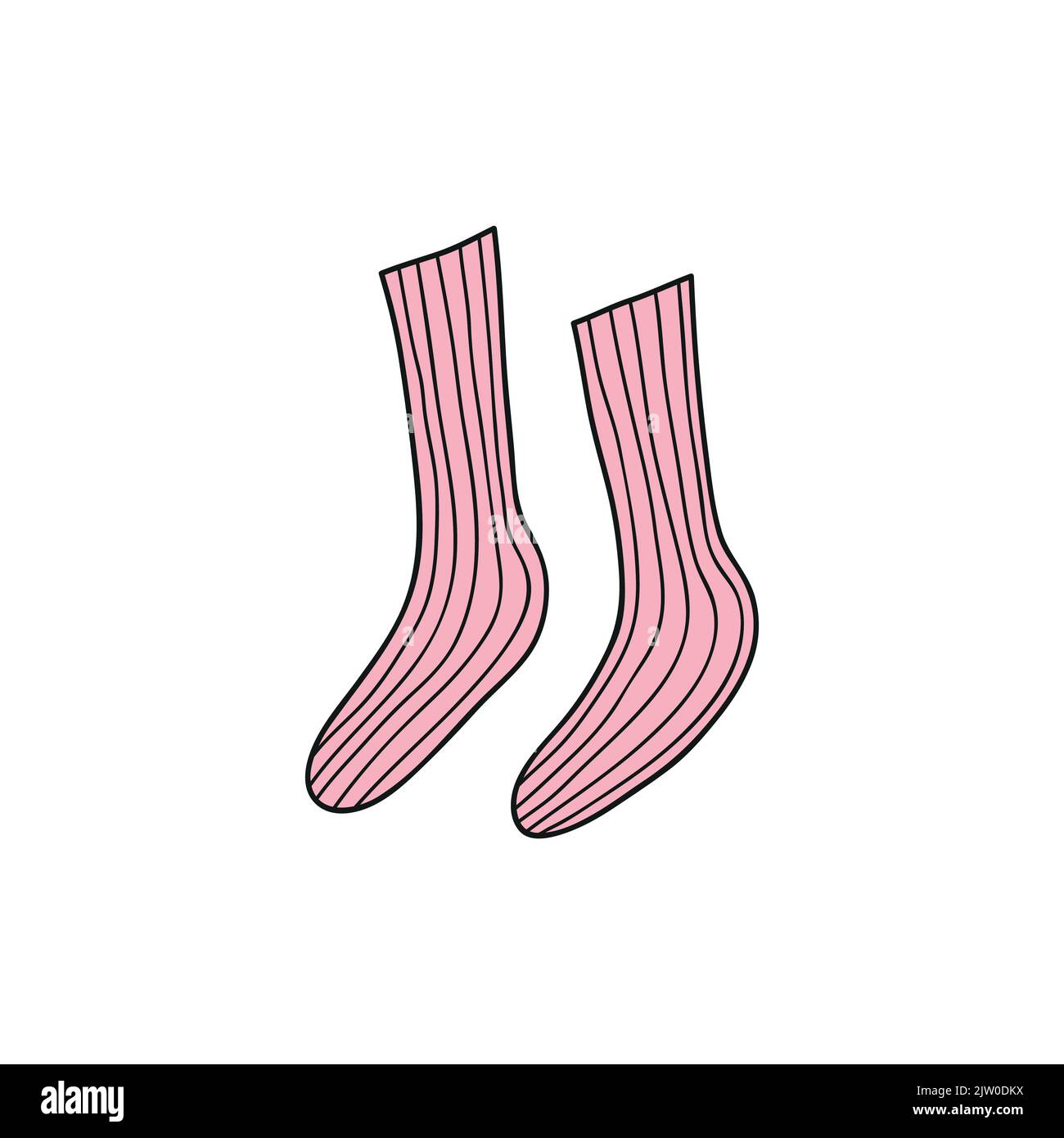 Hand drawn colored pink long socks isolated on white background. Stock Vector