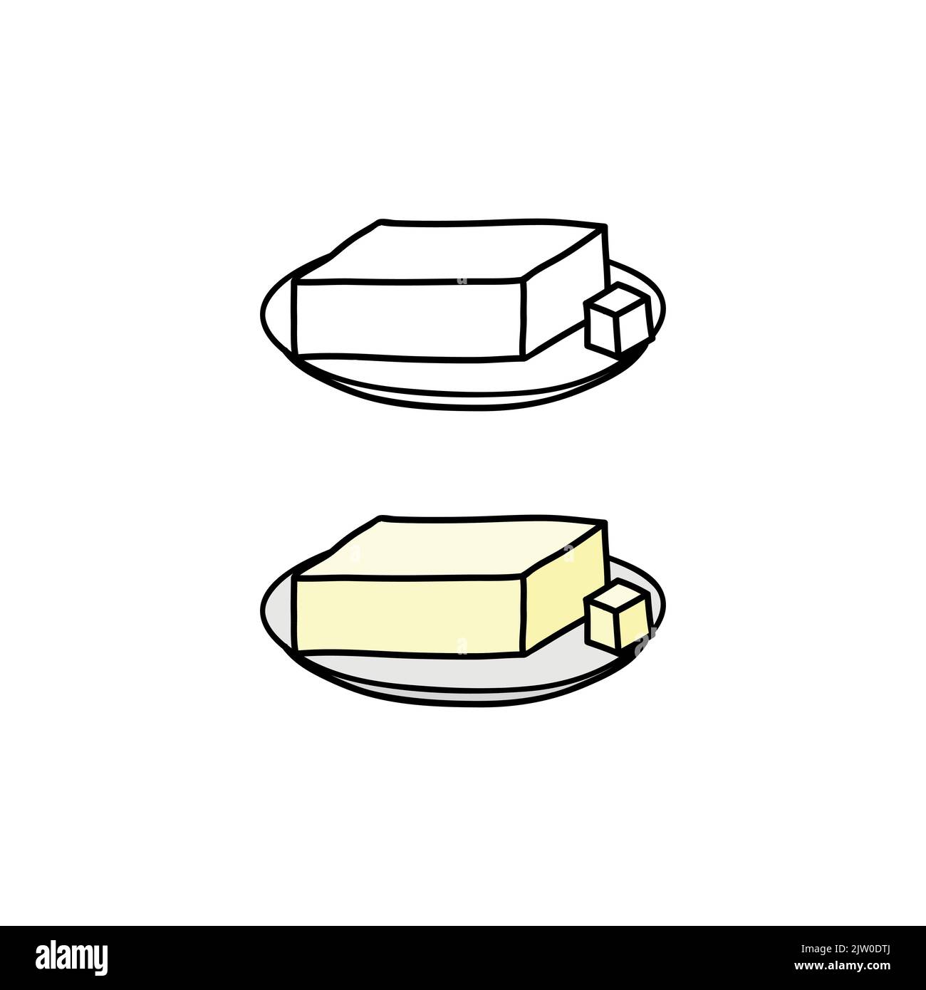 Doodle outline and colored creamy butter or margarine on the plate