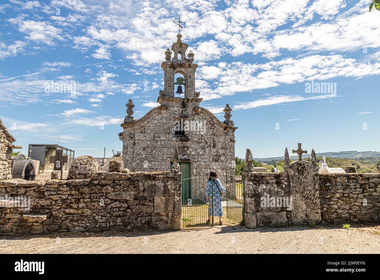 Boveda de Mera, Spain. The Church of Santalla or Saint Eulalia, a 18th Century Roman catholic temple in Galicia Stock Photo