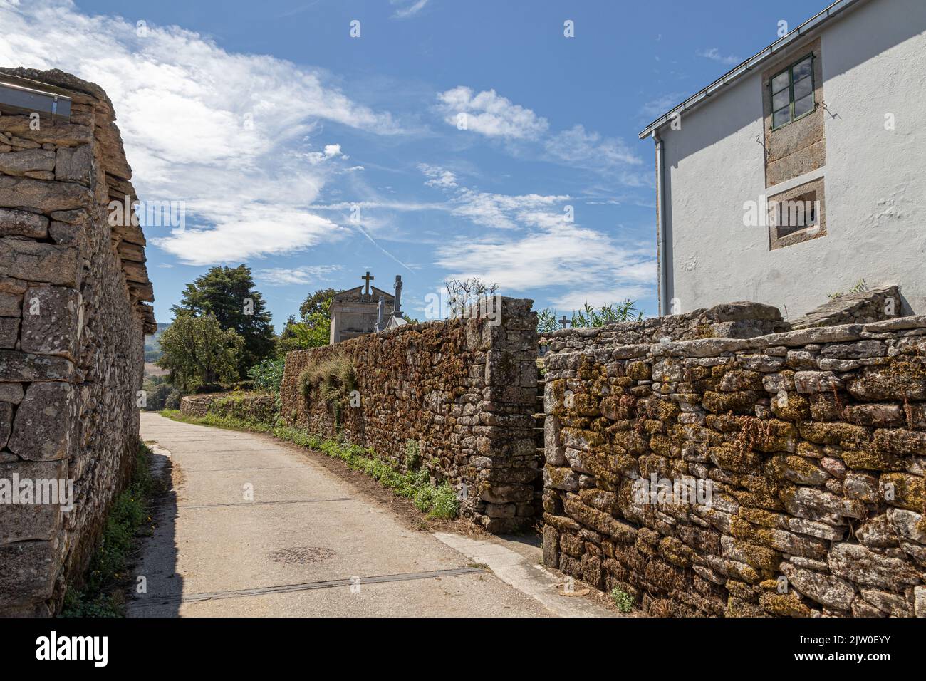 Boveda de Mera, Spain. Traditional Galician small houses on this village in Galicia Stock Photo