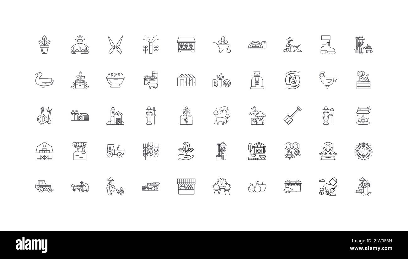 Farming ideas, linear icons, line signs set, vector collection Stock Vector