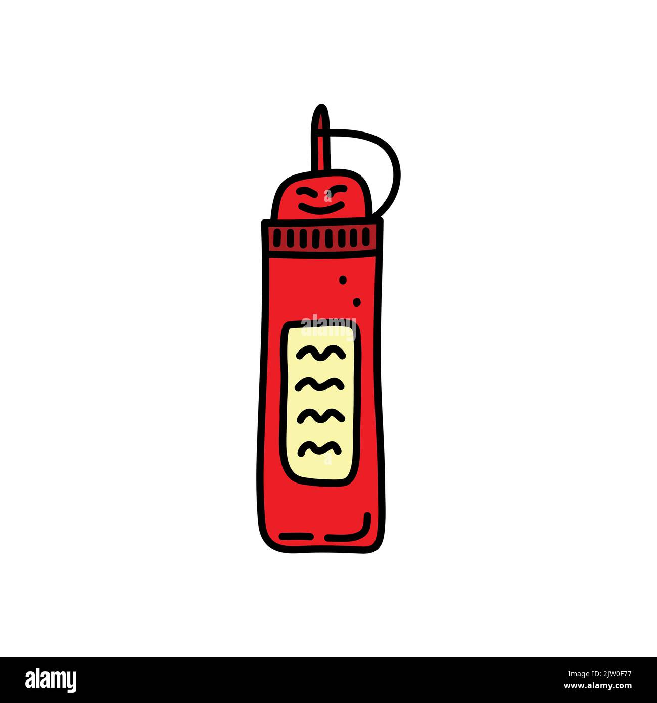 Cute doodle red sauce with smiling face isolated on white background