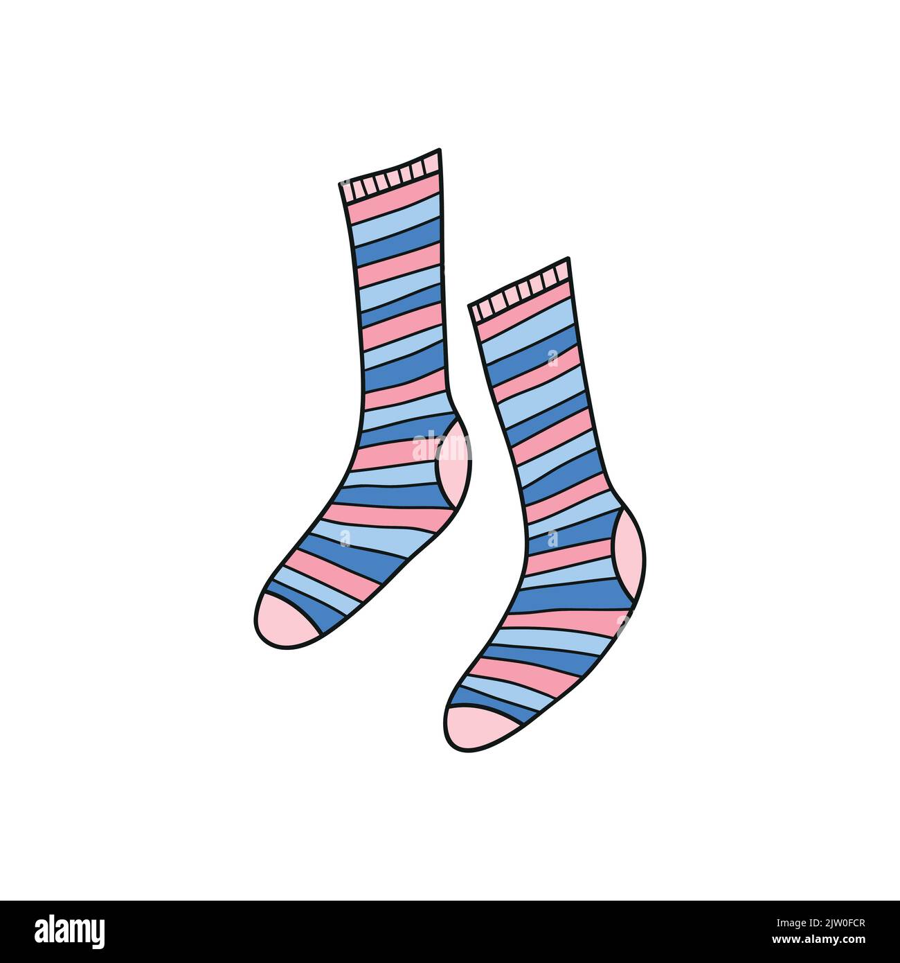 Hand drawn colored striped long socks isolated on white background. Stock Vector