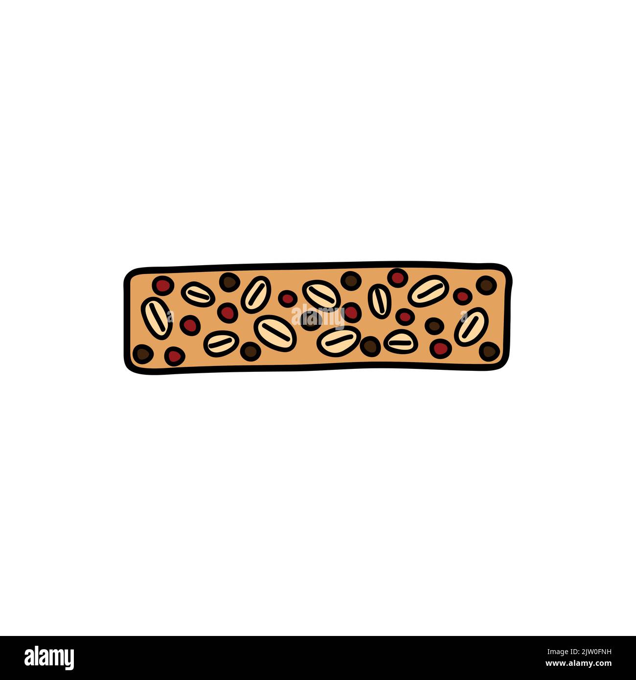 Hand drawn colored granola bar isolated on white background Stock
