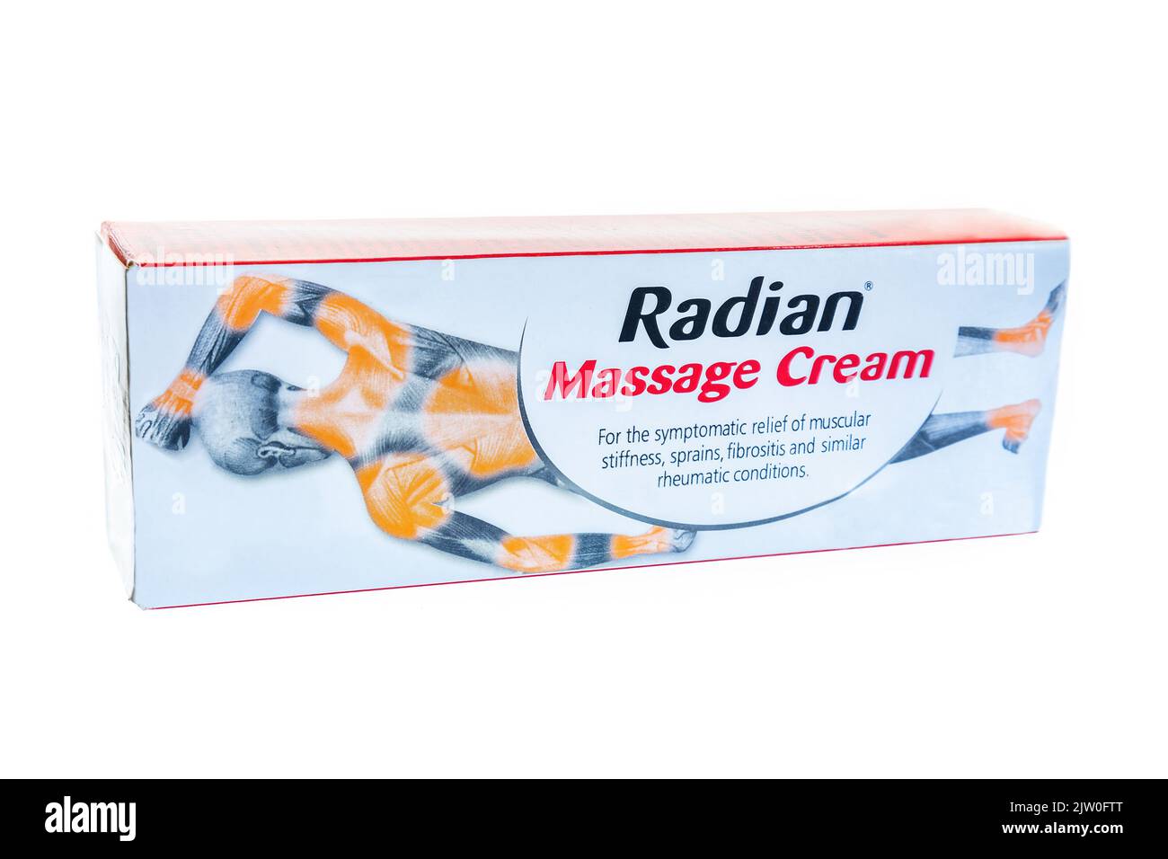 Huelva, Spain - September 2, 2022: Radian Massage Cream is used for Back pain, Pain in muscle strains or sprains, in tendons, Muscle or joint pain, Mu Stock Photo