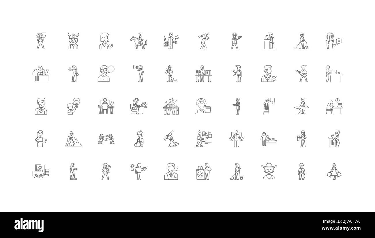 Professions ideas, linear icons, line signs set, vector collection Stock Vector