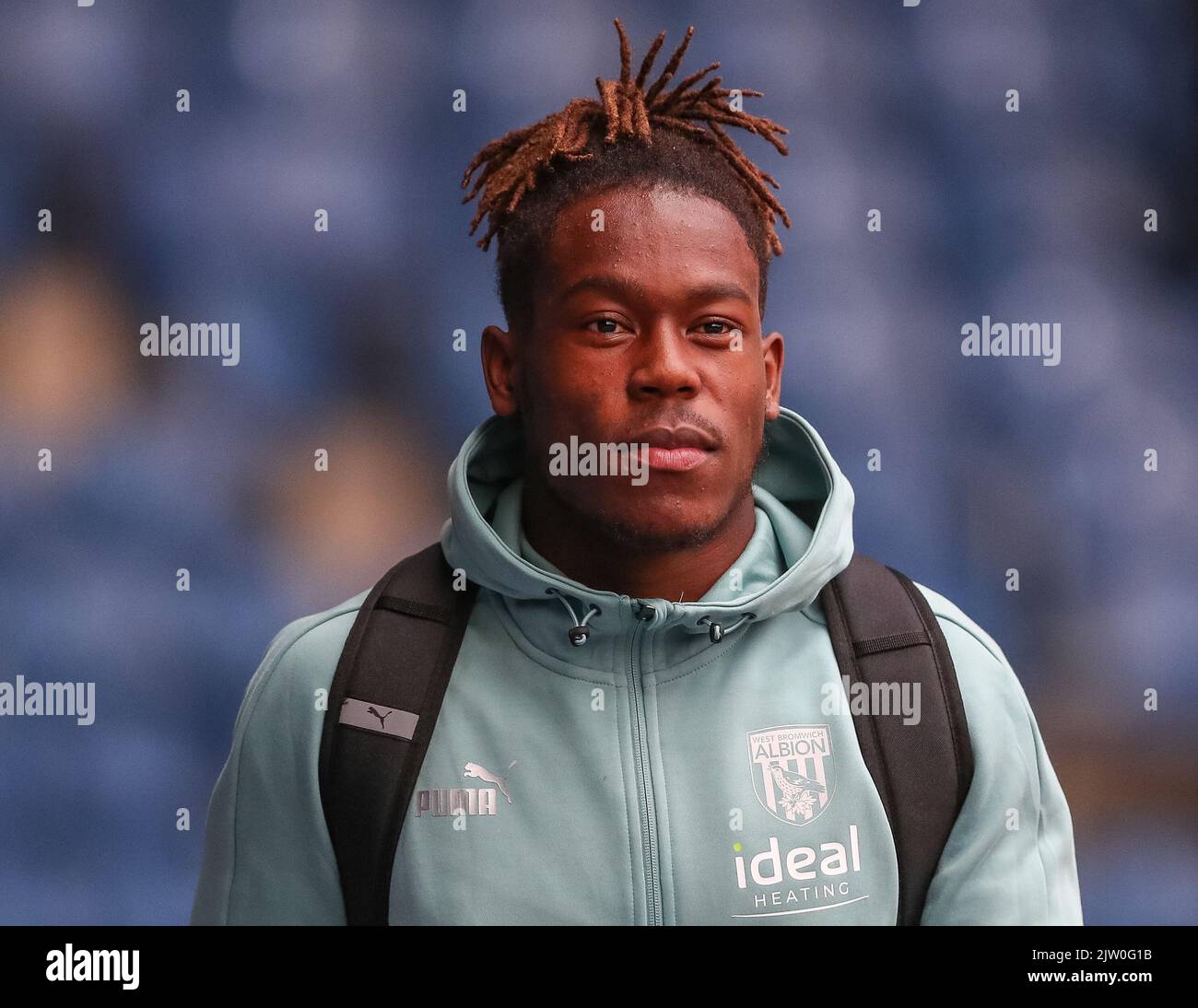 West Bromwich, UK. 02nd Sep, 2022. Brandon Michael Clarke Thomas-Asante #21 of West Bromwich Albion arrives at the game ahead of the Sky Bet Championship match West Bromwich Albion vs Burnley at The Hawthorns, West Bromwich, United Kingdom, 2nd September 2022 (Photo by Gareth Evans/News Images) in West Bromwich, United Kingdom on 9/2/2022. (Photo by Gareth Evans/News Images/Sipa USA) Credit: Sipa USA/Alamy Live News Stock Photo