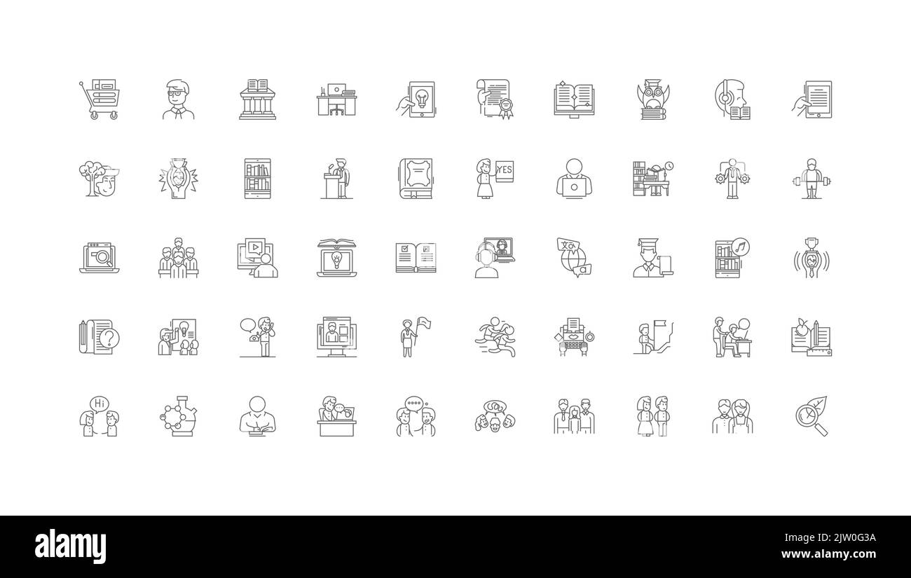 Training concept illustration, linear icons, line signs set, vector ...
