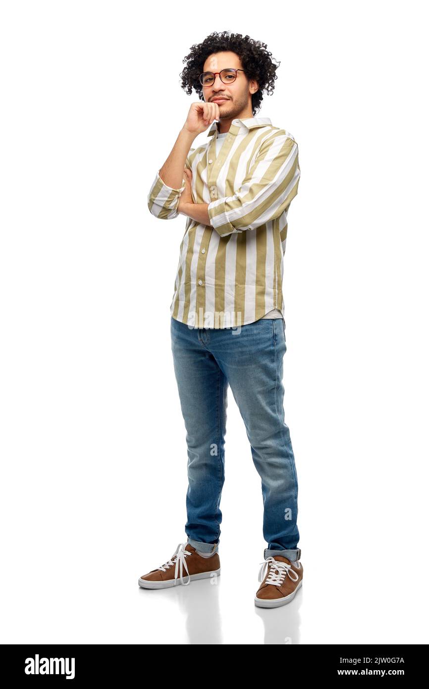 thinking man in glasses Stock Photo