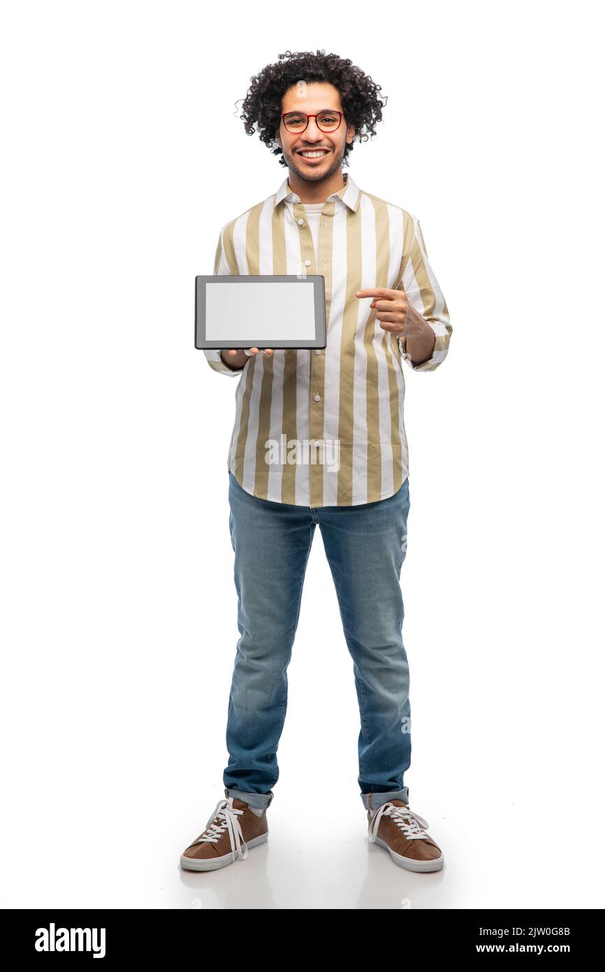 happy young man with tablet computer Stock Photo