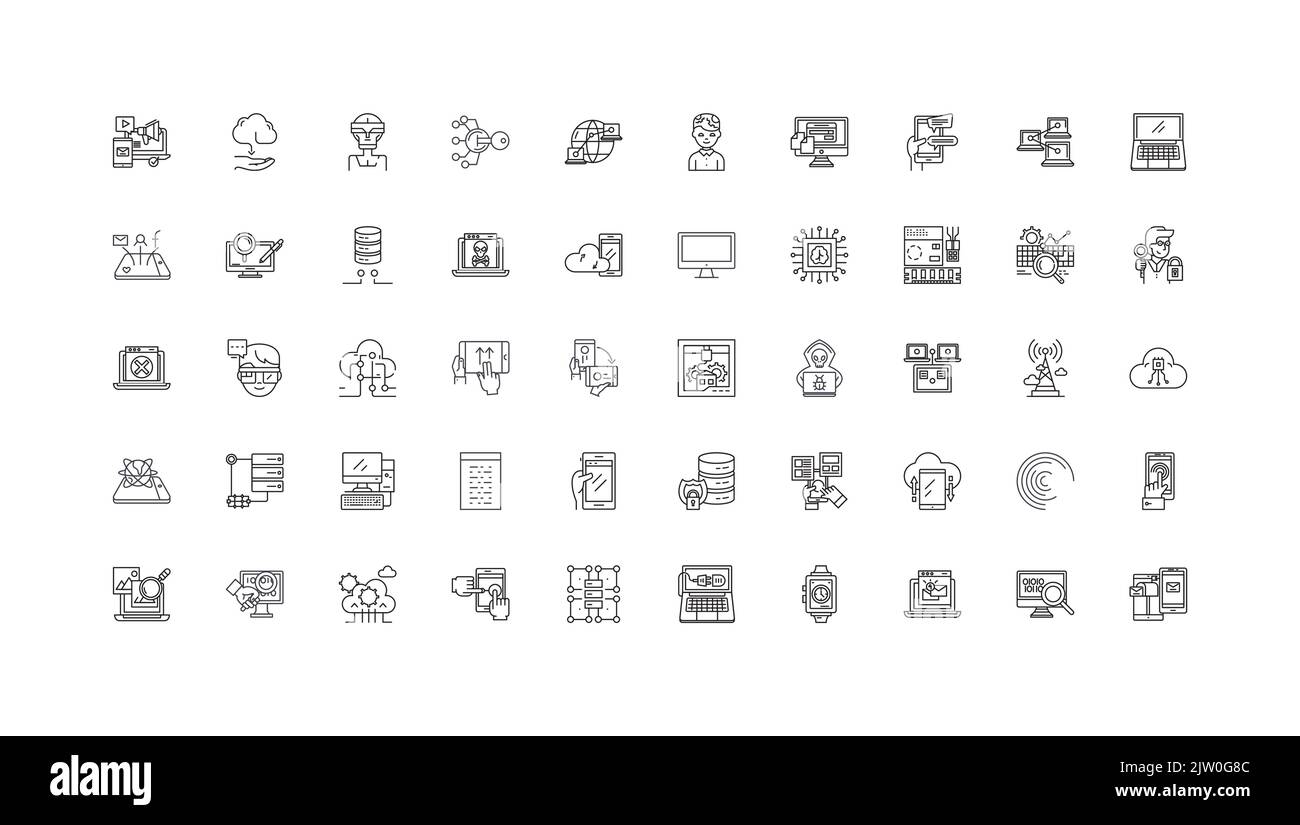 System administration concept illustration, linear icons, line signs set, vector collection Stock Vector