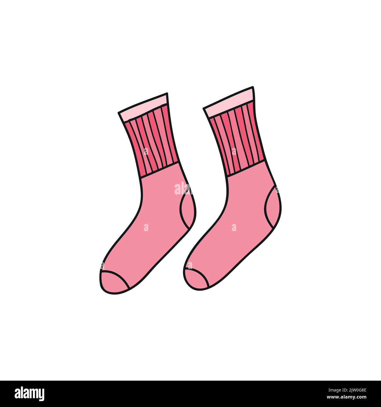 Hand drawn colored pink long socks isolated on white background. Stock Vector