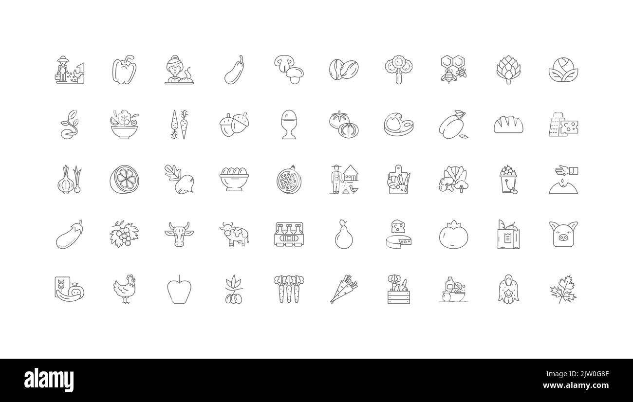 Organic food ideas, linear icons, line signs set, vector collection ...