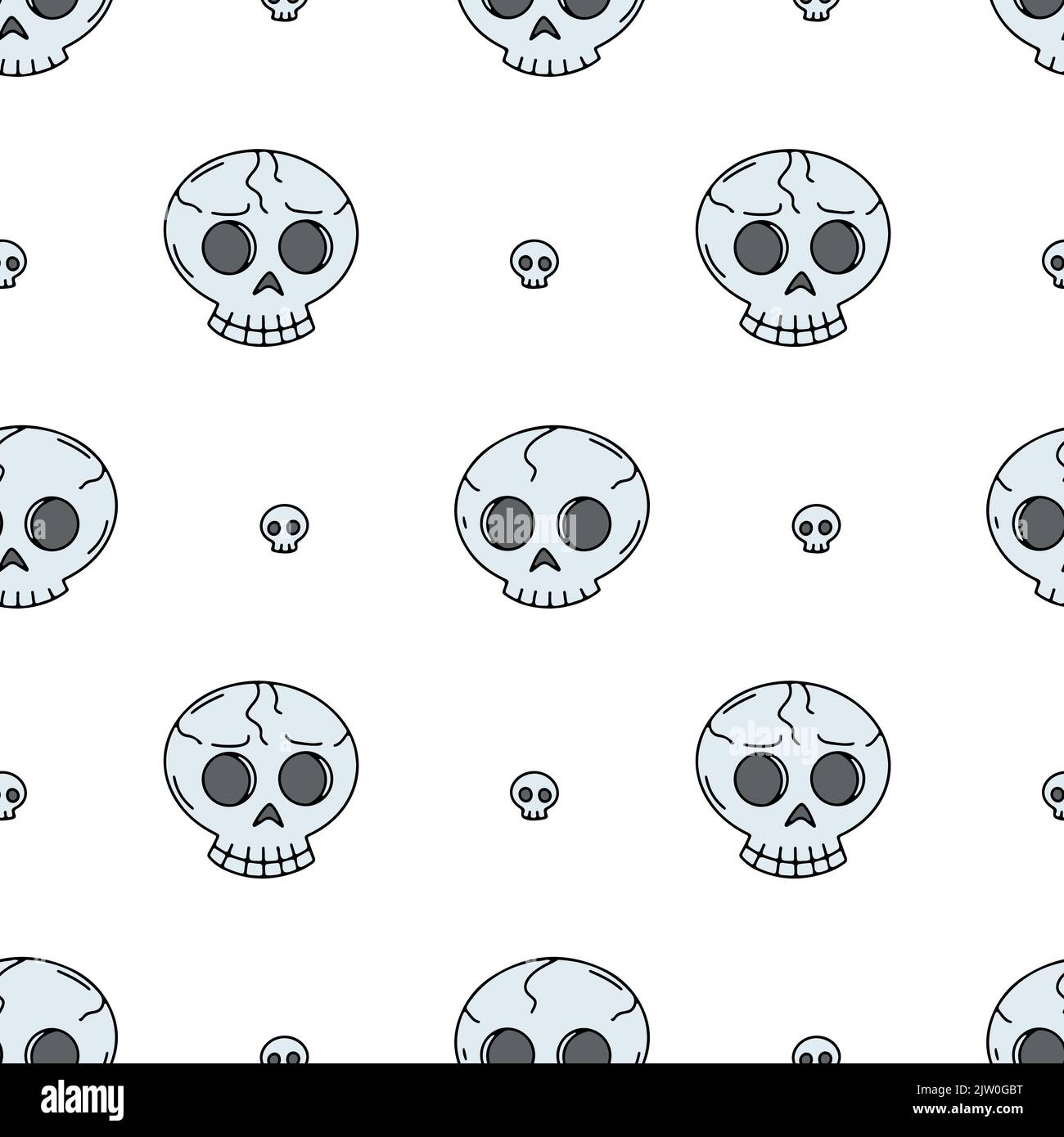 Seamless pattern with line art skulls on a white background Stock Vector