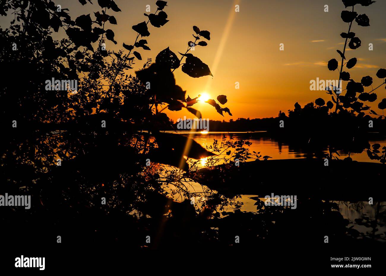 Beautiful sunset view by the lake in Eskilstuna, Sweden. Stock Photo