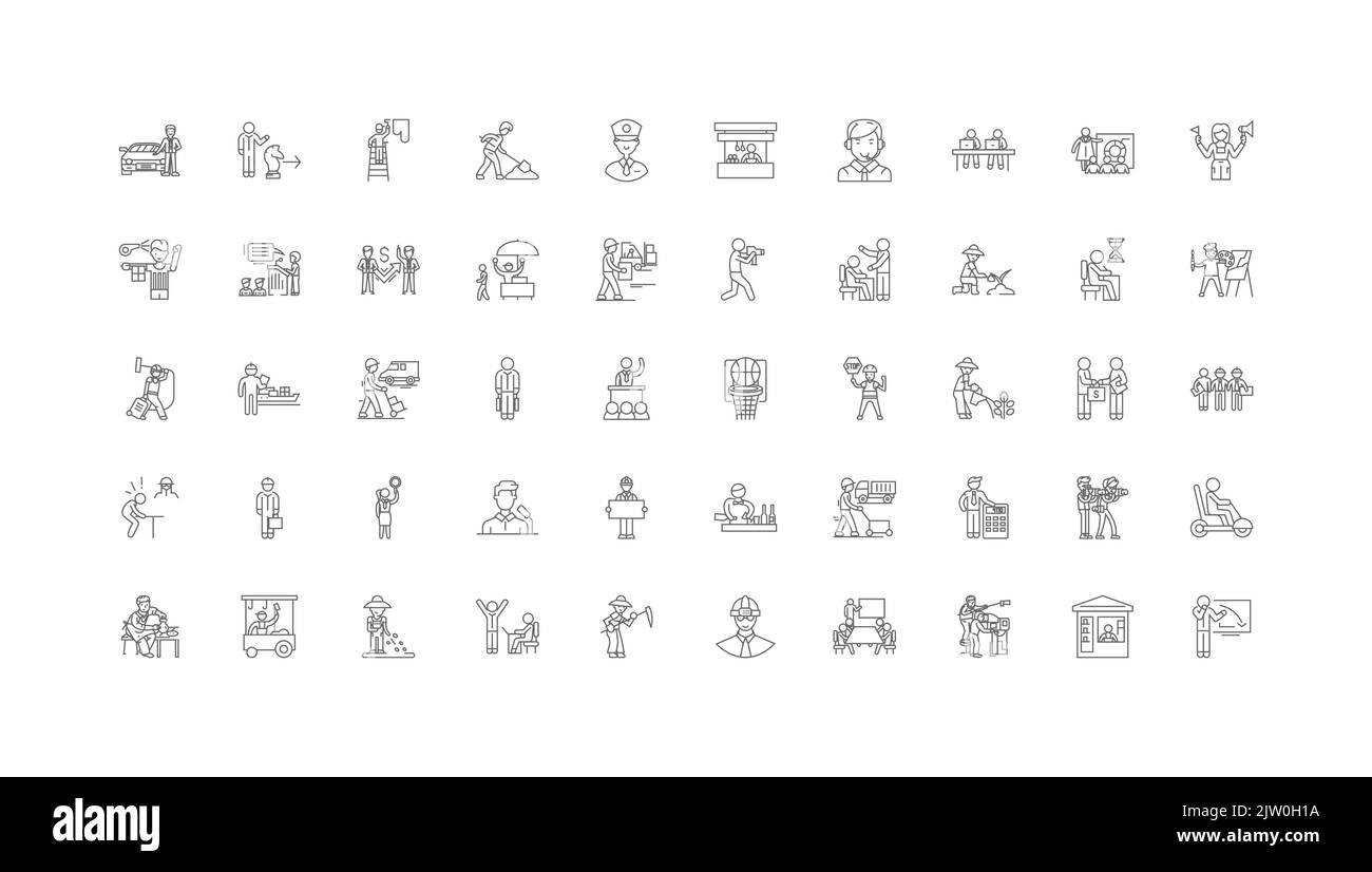 Working concept illustration, linear icons, line signs set, vector ...