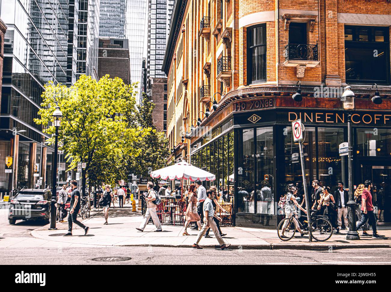Across the busy street of the Dineen Coffee cafe located at 140 Younge st in downtown Toronto, Ontario. Stock Photo